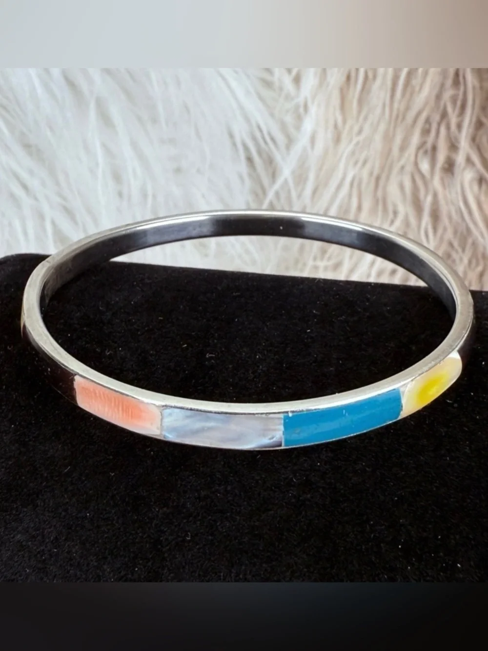 Vintage Silvertone Colorful Bangle Bracelet